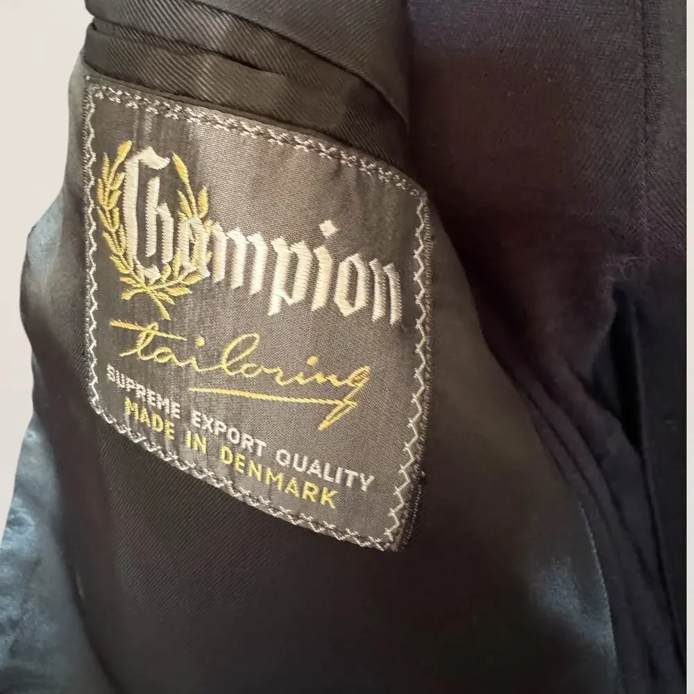 1960s Champion Mod Blazer Danish Harris Tweed Mens Black 3 Button 39L Sport Coat